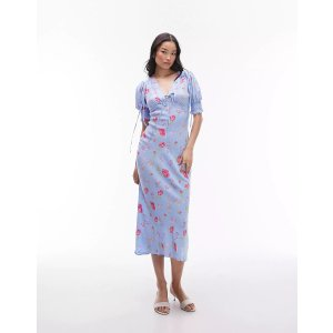 Topshop midi dress with tie detail in vintage floral print