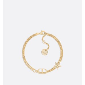 Dior Petit CD Double Bracelet Gold-Finish Metal and White Crystals