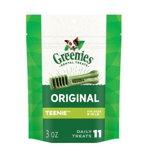 Greenies Original Teenie Natural Dog Dental Care Chews Oral Health Dog Treats, 3 oz., Count of 11