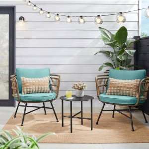 Shiloh Valley 3-Piece Black Steel Outdoor Bistro Set with Aloe Cushions