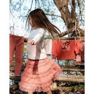 Below The Knee Mesh Skirt With Frills Salmon Pink