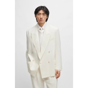 BOSS Relaxed-fit jacket in micro-patterned linen