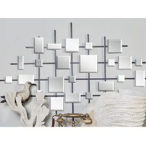Black Metal Glam Abstract Wall Decor with Square Mirrored Accents