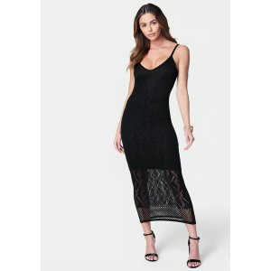 Bebe V Neck Midi Crochet Dress