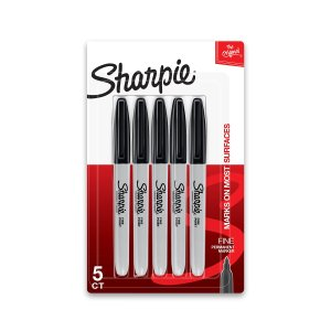 Sharpie ® Fine Point Permanent Markers, Gray Barrel, Black Ink, Pack Of 5
