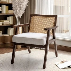 Living Room Chair Rattan Back Upholstered Arm Chair - Brown, 1-piece