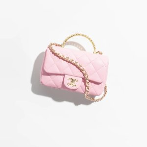 Chanel Mini Flap Bag with Top Handle Lambskin, Resin & Gold-Tone Metal Light Pink