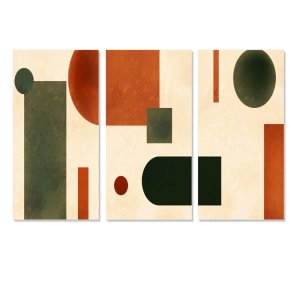 Geometrical Shapes In Retro Colors IV - Mid-Century Modern Art Set Of 3 Pieces