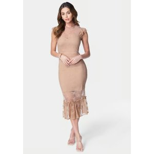 Bebe Illusion Lace Midi Dress