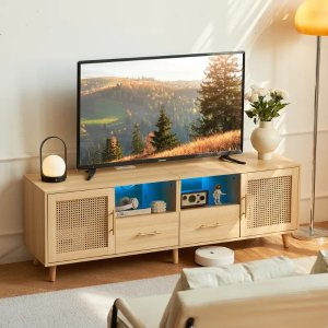 Heyer 63"W Large TV Stand for TVs up to 70" with LED Light and Charging Station