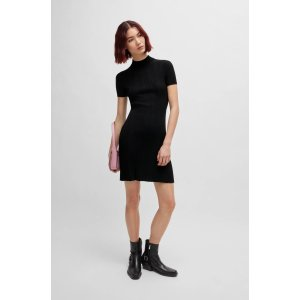 HUGO Slim-fit dress in irregular-rib crepe