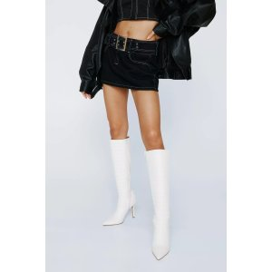 Faux Leather Padded Knee High Boots