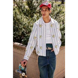BDG Striped Embroidered Lemon Shirt