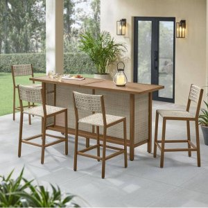 Hampton Bay Rocky Mount 5-Piece Metal Rectangular Bar Height Outdoor Serving Bar Set