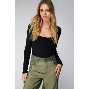 Square Neck Ribbed Bodysuit