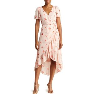 CHELSEA28 Flounce Floral Print Chiffon Wrap Dress