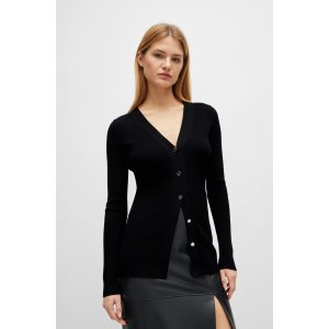 BOSS Ribbed cardigan with metal buttons and V-neckline