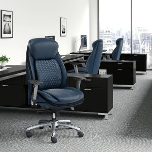 Shaquille O'Neal™ Zethus Ergonomic Bonded Leather High-Back Executive Chair, Navy/Silver