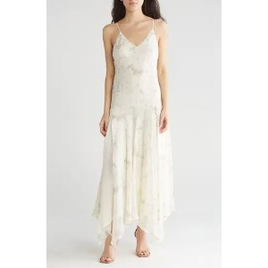 MAISON LUMIERE Marble Print Handkerchief Hem Maxi Dress