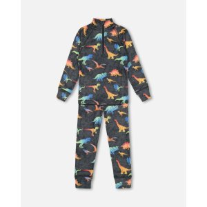 Two Piece Thermal Underwear Set Black With Dino Gradient Print