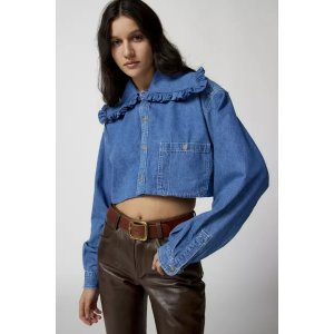 Remade Ruffle Collar Chambray Cropped Shirt