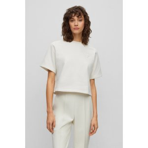 BOSS Cropped T-shirt in French terry with tonal monograms