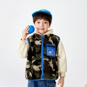 Balabala Balabala Young Boy Camo Print Letter Patched Thermal Fleece Vest | SHEIN USA