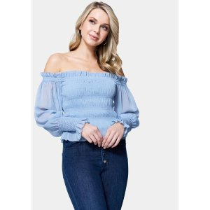 Long Sleeve Smocked Off Shoulder Top