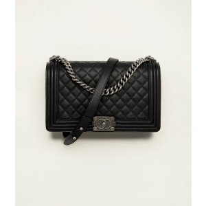 Chanel Large BOY CHANEL Handbag Calfskin & Ruthenium-Finish Metal Black