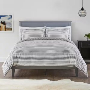 StyleWell Malcolm 3-Piece Stone Gray Stripe King Duvet Cover Set
