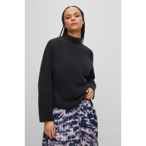 BOSS Relaxed-fit sweater with mock neckline and curved hem