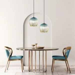 Diania River of Goods Teal and Gold Ombre Mercury Glass and Metal Globe Shade Pendant Light - 9"x 9"x 13/72"