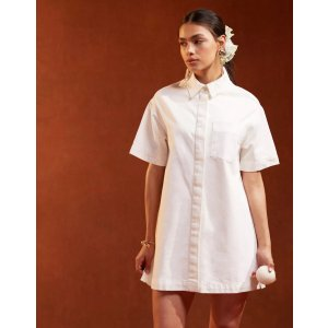 denim short sleeve shirt dress in white