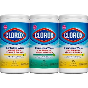 Clorox Disinfecting Wipes Value Pack, 75 Wipes/Container, 3/Pack (30208)