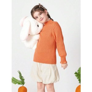 Balabala Tween Girl Solid Mock Neck Frill Sleeve Thermal Sweater Suitable For Winter | SHEIN USA