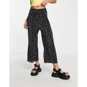 plisse wide leg culotte pants in mono dot
