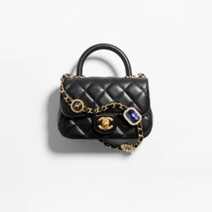 Chanel Mini Flap Bag with Top Handle Lambskin, Bijoux Chain & Gold-Tone Metal Black