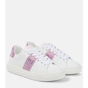 Versace Greca crystal-embellished leather sneakers