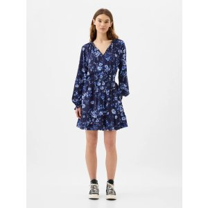 Gap Relaxed Smocked Splitneck Mini Dress