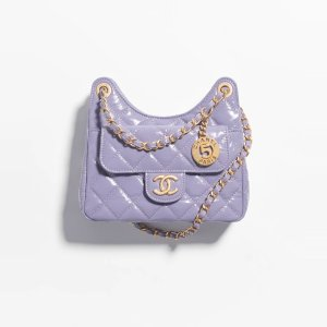 Chanel Small Hobo Bag Shiny Crumpled Calfskin & Gold-Tone Metal Light Purple