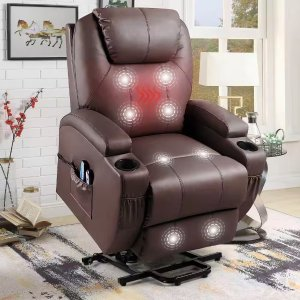 Brown Leather Standard (No Motion) Recliner with Power Lift