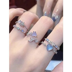 SHEIN 3pcs Fashionable Jewelry Luxurious And Versatile Multi-layered Ring With Rhinestone, Heart, And Flower Detail For Women's Everyday Wear | SHEIN USA