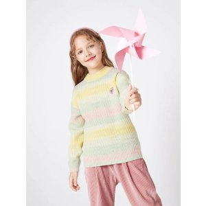 SHEIN 1pc Tween Girl Chromatic Stripe Drop Shoulder Soft And Thick Sweater Suitable For Winter | SHEIN USA