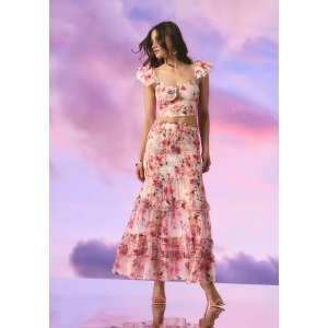 Bebe High Waist Smocked Ruffle Maxi Skirt