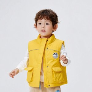 Balabala Balabala Boys Winter Cute Doggy Patched Warm Stand Collar Sleeveless Down Jacket Yellow