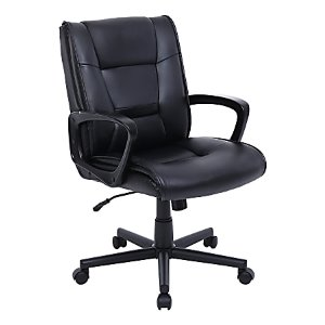 Realspace® Rezzi Vegan Leather Mid-Back Manager Chair, Black