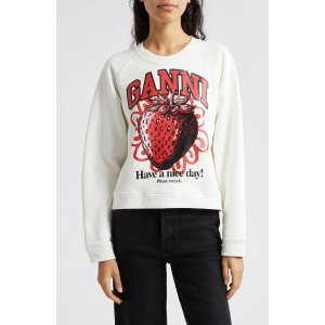 Ganni Isoli Strawberry Raglan Sleeve Organic Cotton Sweatshirt