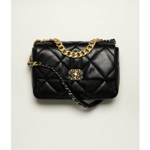 Chanel 19 Large Handbag Shiny Lambskin, Gold-Tone, Silver-Tone & Ruthenium-Finish Metal Black
