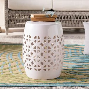 Artistic Weavers Akio Ceramic/Porcelain Outdoor Stool - White