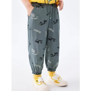 Balabala Young Boy Cartoon Graphic Elastic Waist Slant Pocket Carrot Pants Lightweight and breathable Suitable for summer